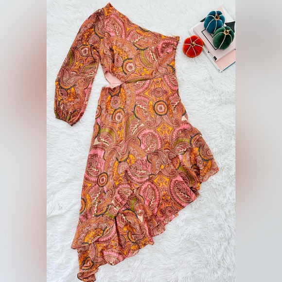 BCBGeneration NWT Pink Paisley One-shoulder Midi Dress - Picture 7 of 13